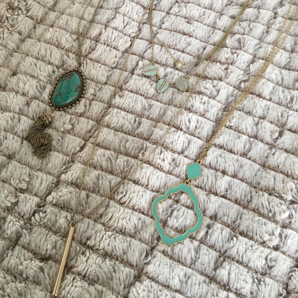 Layered Gold Turquoise/Tassle stone Necklaces
